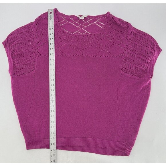 Coldwater Creek Magenta Open Knit Linen Nylon Blend Sweater Sz L 14 Beach Boho - Picture 9 of 10